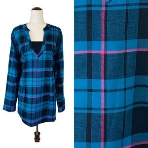 NWOT Woman Within Teal Plaid Long Sleeve Tunic Top